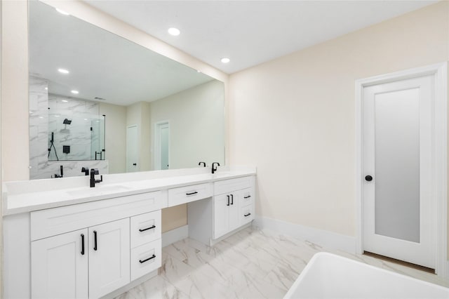 bathroom featuring vanity and plus walk in shower