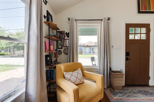 sitting room with plenty of natural light and lofted ceiling