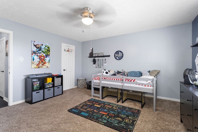 bedroom with carpet floors and ceiling fan