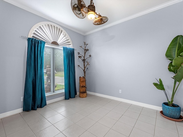 tiled spare room with ornamental molding