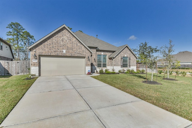 view of front of home featuring a garage and a front lawn