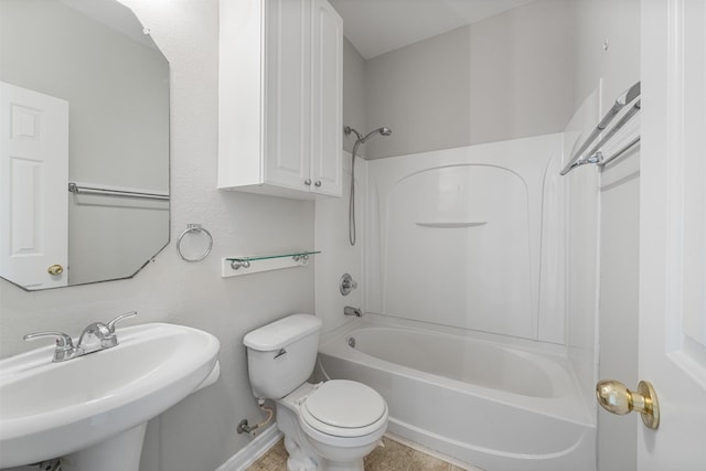 full bathroom featuring toilet, shower / tub combination, and sink