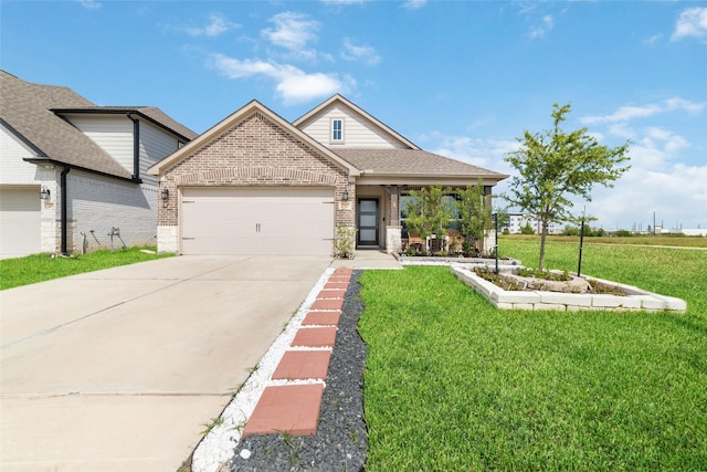 view of front of home featuring a front lawn and a garage