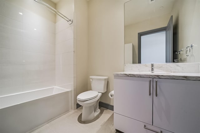 full bathroom with tile patterned floors, vanity, bathtub / shower combination, and toilet