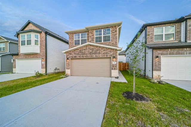 view of front facade featuring a front yard and a garage