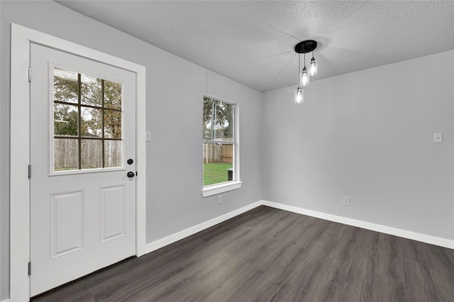 interior space featuring dark hardwood / wood-style flooring, a healthy amount of sunlight, and a textured ceiling