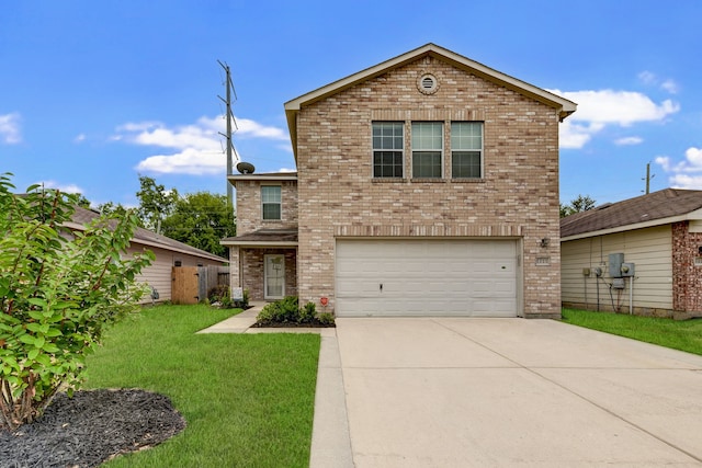 view of front property with a front lawn and a garage