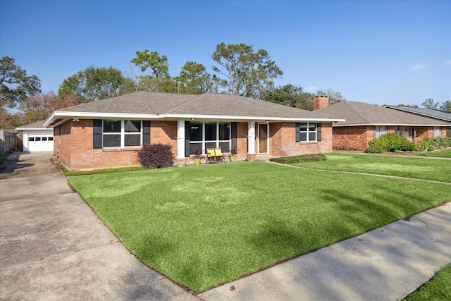 ranch-style home with a front lawn