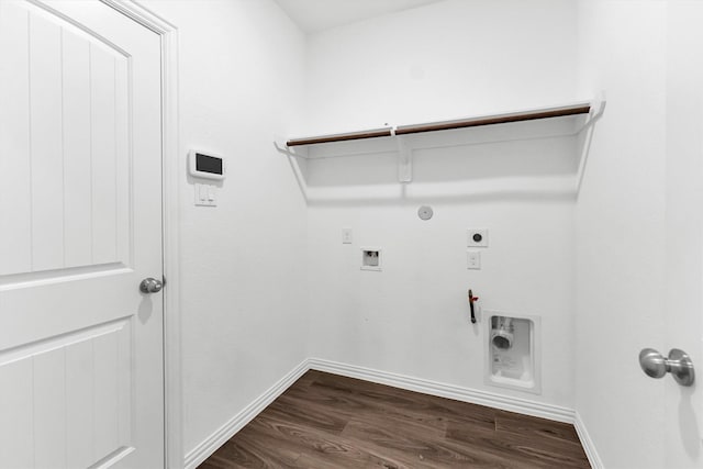 clothes washing area with hookup for an electric dryer, dark hardwood / wood-style floors, gas dryer hookup, and washer hookup