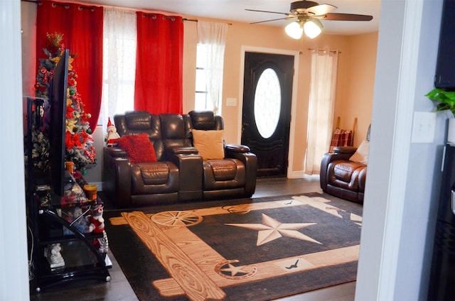 living room with ceiling fan