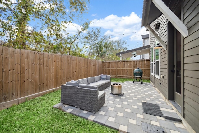 view of patio / terrace featuring an outdoor hangout area and area for grilling