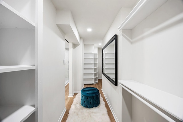 spacious closet featuring light hardwood / wood-style flooring