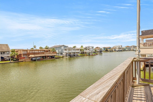 view of dock with a water view