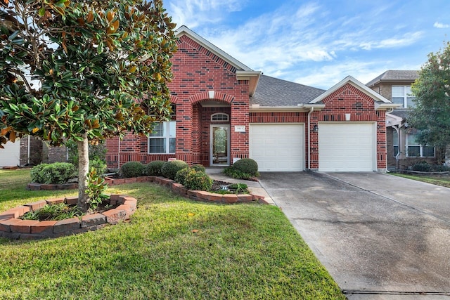 front of property featuring a front yard and a garage