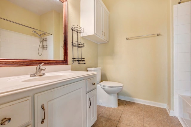 full bathroom featuring tile patterned flooring, vanity, shower / bath combination, and toilet