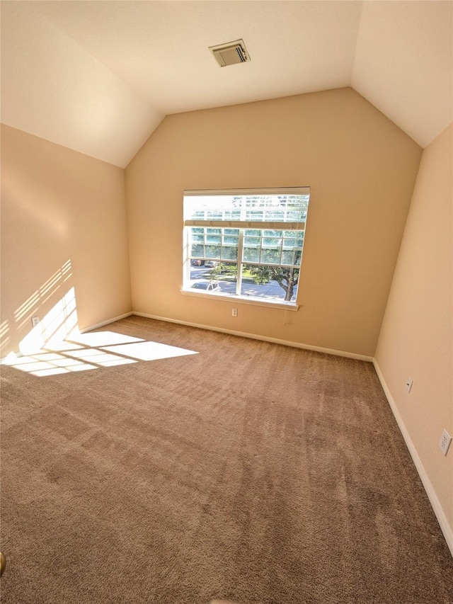 additional living space with lofted ceiling and carpet floors