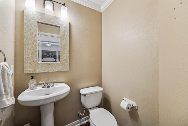 bathroom featuring toilet and ornamental molding