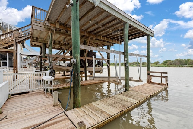 dock area with a water view