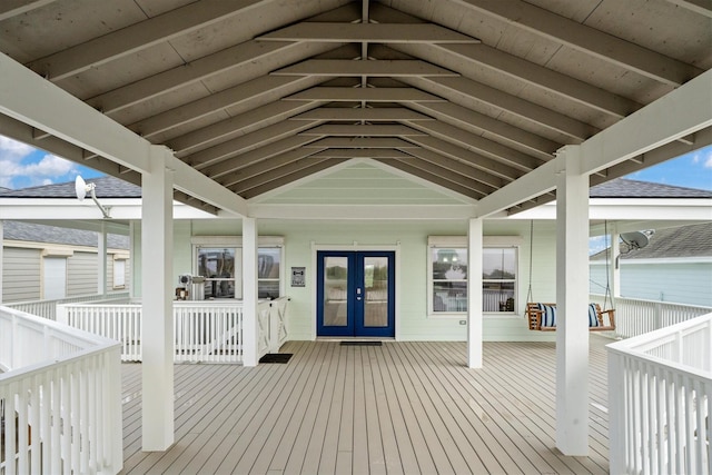 wooden terrace with french doors