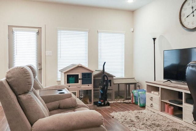 sitting room featuring dark wood-type flooring