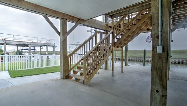 view of patio / terrace with a water view