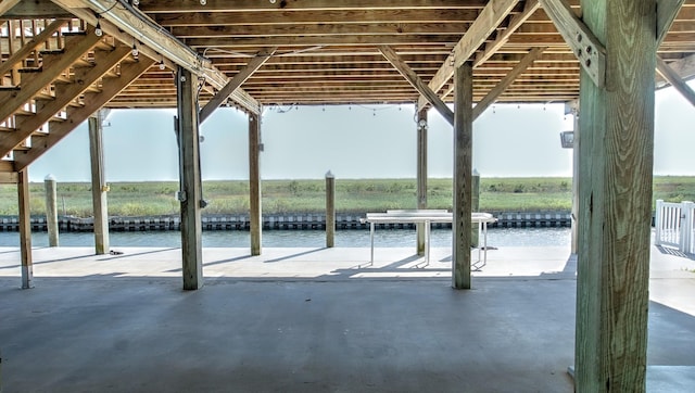 view of patio / terrace with a water view