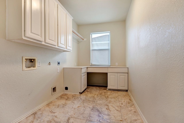 laundry room featuring cabinets, washer hookup, gas dryer hookup, and electric dryer hookup