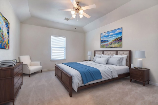 19238 Clear Sky Dr, Humble, TX 77346 - bedroom with baseboards, visible vents, light carpet, and ceiling fan