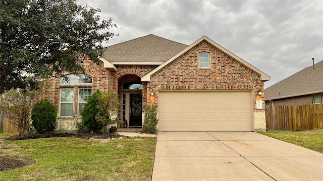 view of front property with a garage and a front lawn