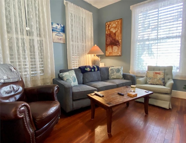 sitting room with dark hardwood / wood-style floors