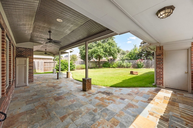 view of patio featuring ceiling fan