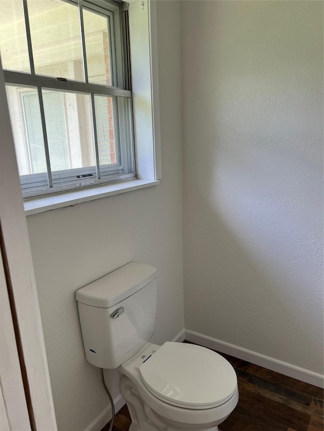 bathroom with hardwood / wood-style floors, toilet, and plenty of natural light