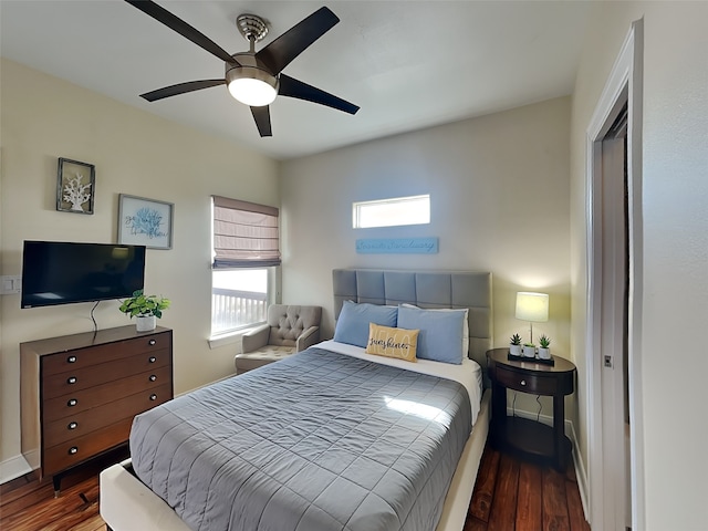 bedroom featuring ceiling fan, a closet, and wood-type flooring