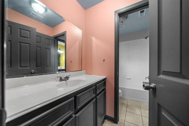 full bathroom with tile patterned flooring, vanity, toilet, and bathtub / shower combination