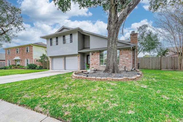 view of front facade with a garage and a front yard