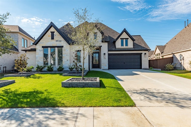 french country style house featuring a front lawn