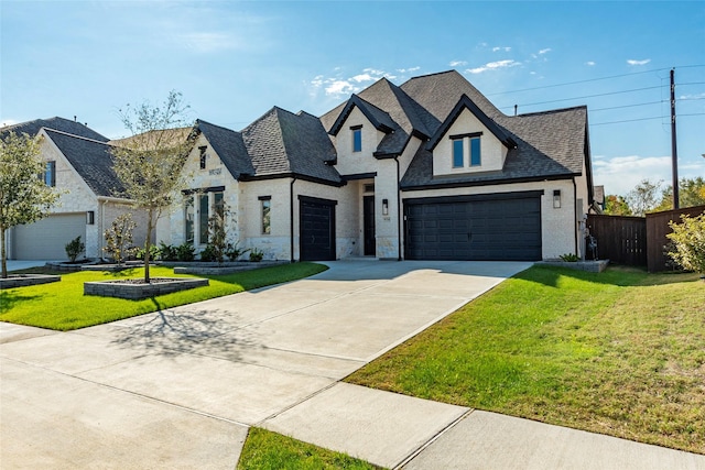 view of front of property featuring a garage and a front yard