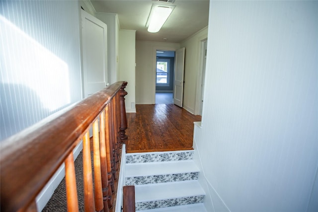 stairway featuring hardwood / wood-style floors