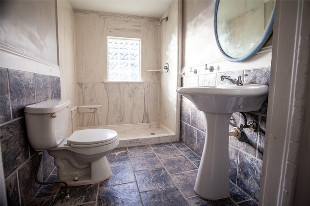 bathroom with toilet and a shower