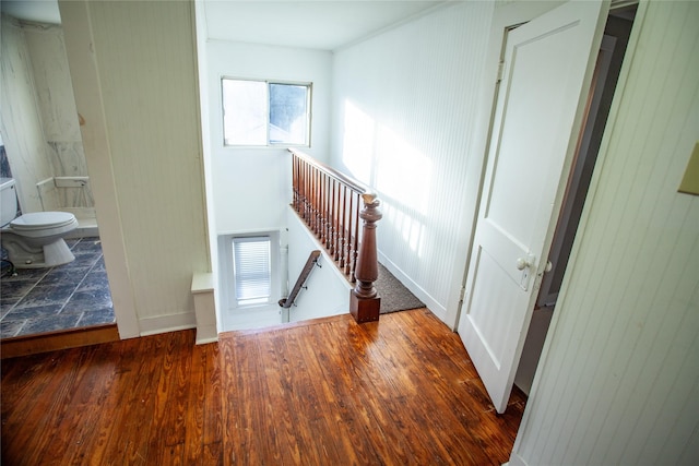 staircase featuring hardwood / wood-style floors