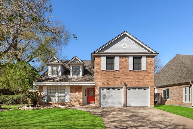 front of property with a garage and a front lawn