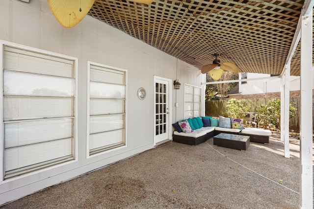 view of patio featuring an outdoor living space and ceiling fan