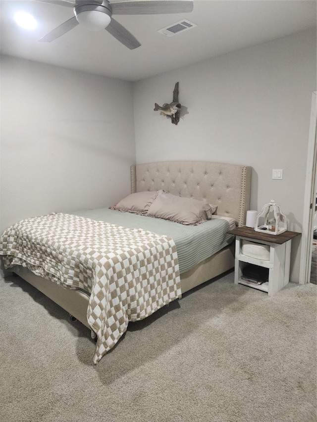 bedroom featuring carpet flooring and ceiling fan