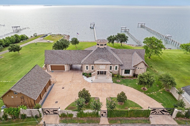 aerial view with a water view