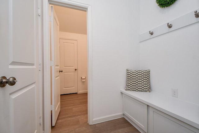 mudroom with wood-type flooring