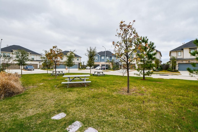 view of yard with a garage