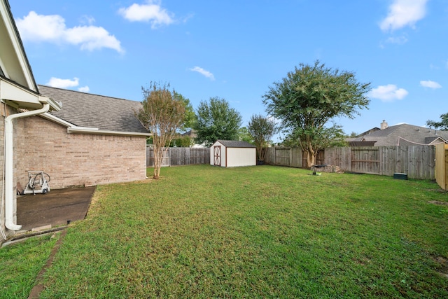 view of yard featuring a storage shed