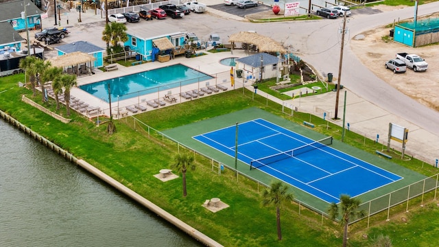 bird's eye view featuring a water view