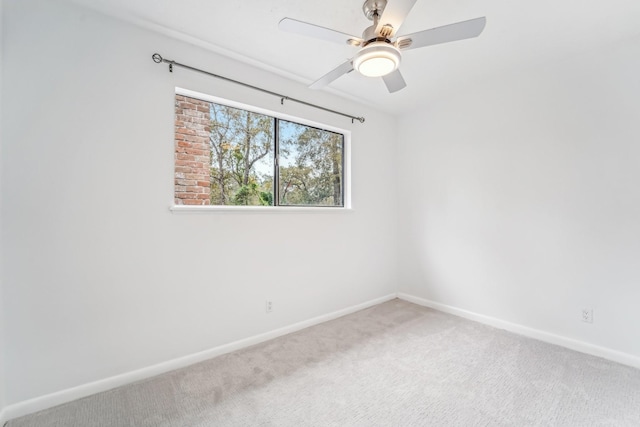 spare room with ceiling fan and carpet