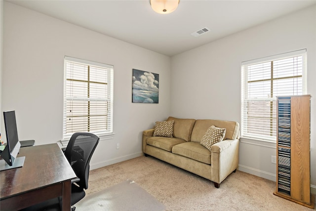 carpeted office space with a healthy amount of sunlight